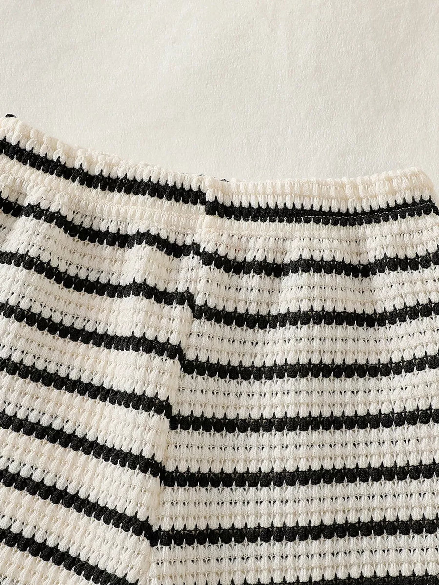 Children's Striped Round Neck Top And Shorts Set option 3