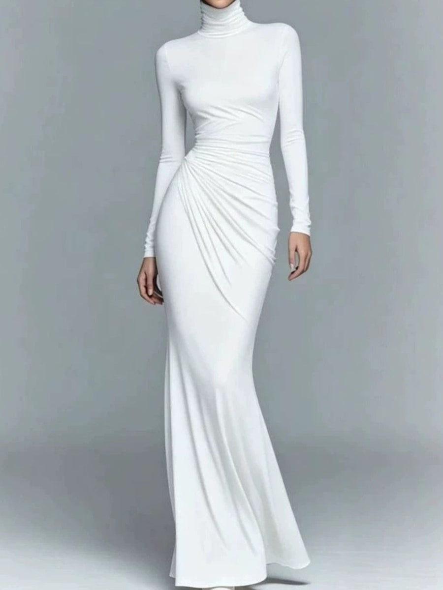 maxi dress in White with ruched and maxi