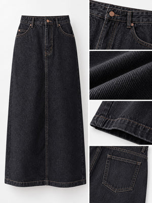 Vintage Blue midi skirt with midi and zip-front, button