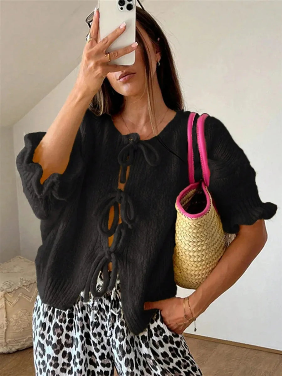 Yellow Tie-front Cropped Cardigan