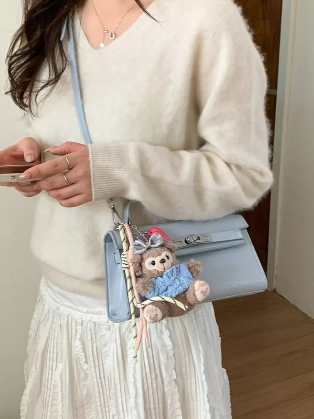 Pink Croc-embossed Pu Leather Crossbody Bag