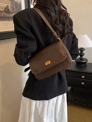Twist Lock Flap Shoulder Bag in Black with flap closure