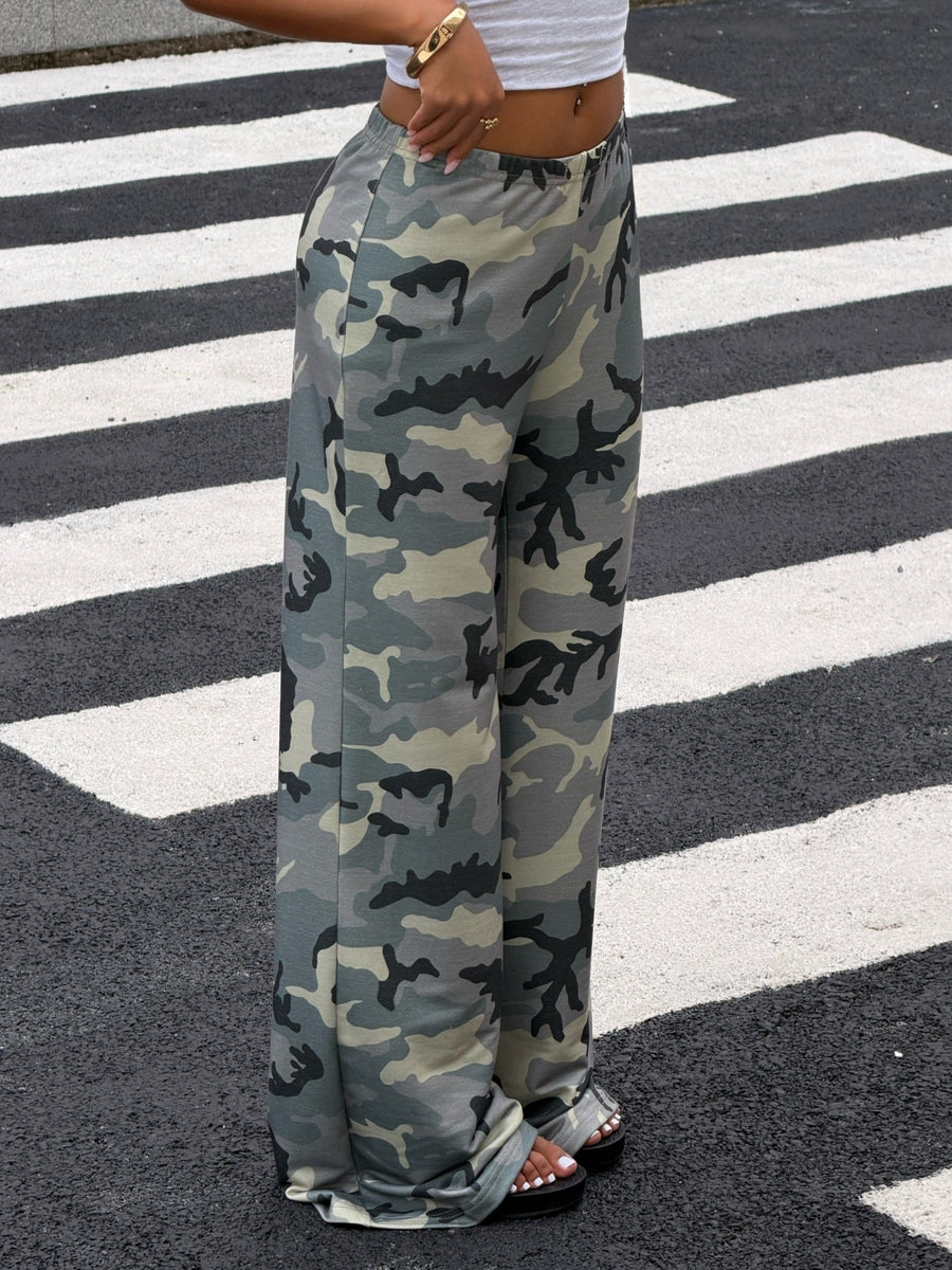 black wide-leg pants with full-length and elastic