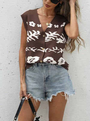Brown regular sweater vest with v-neck