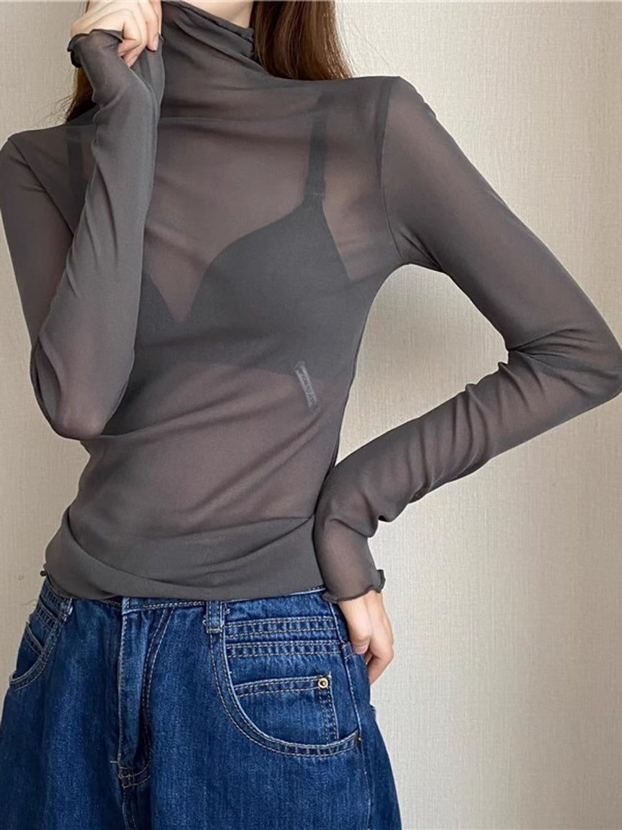 t-shirt in charcoal featuring sheer and slim fit