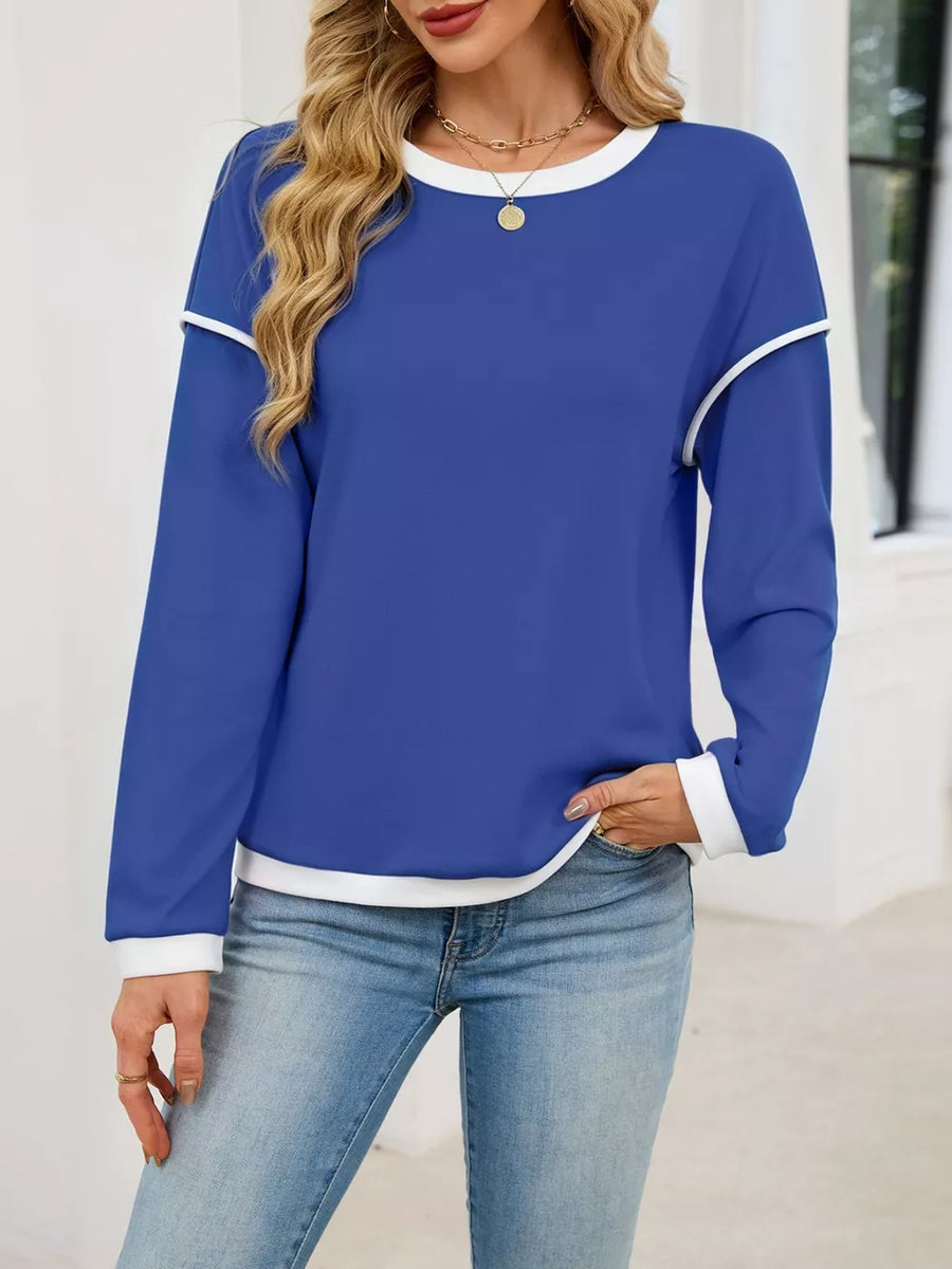 Contrast Trim Long Sleeve Sweatshirt in Black, view 22
