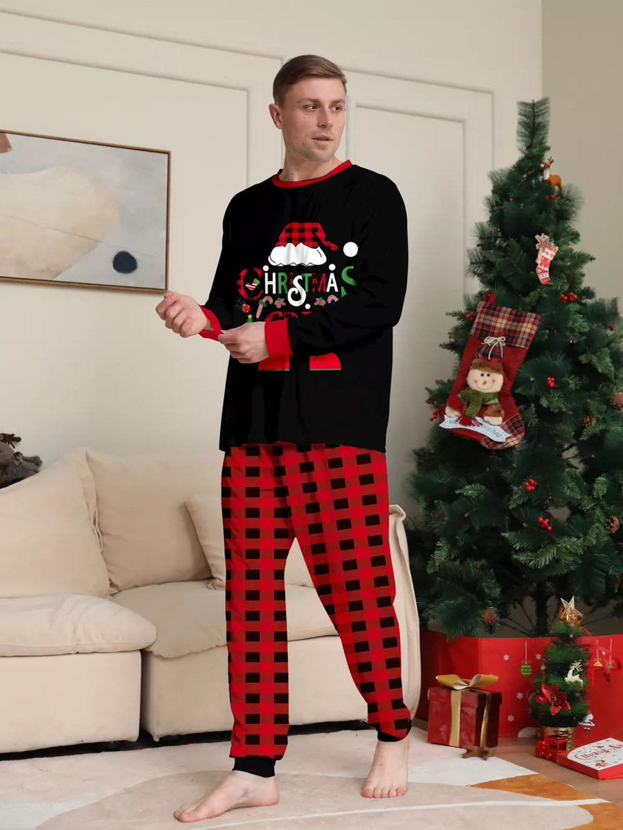 classic pajama set in red with crew neck