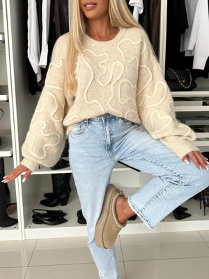 pullover sweater in Light Gray with abstract and stretch