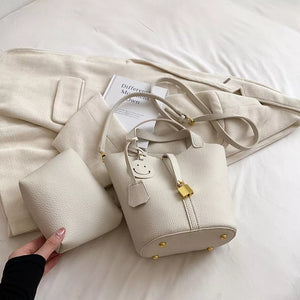 Bucket Crossbody Bag With Lock Detail in White