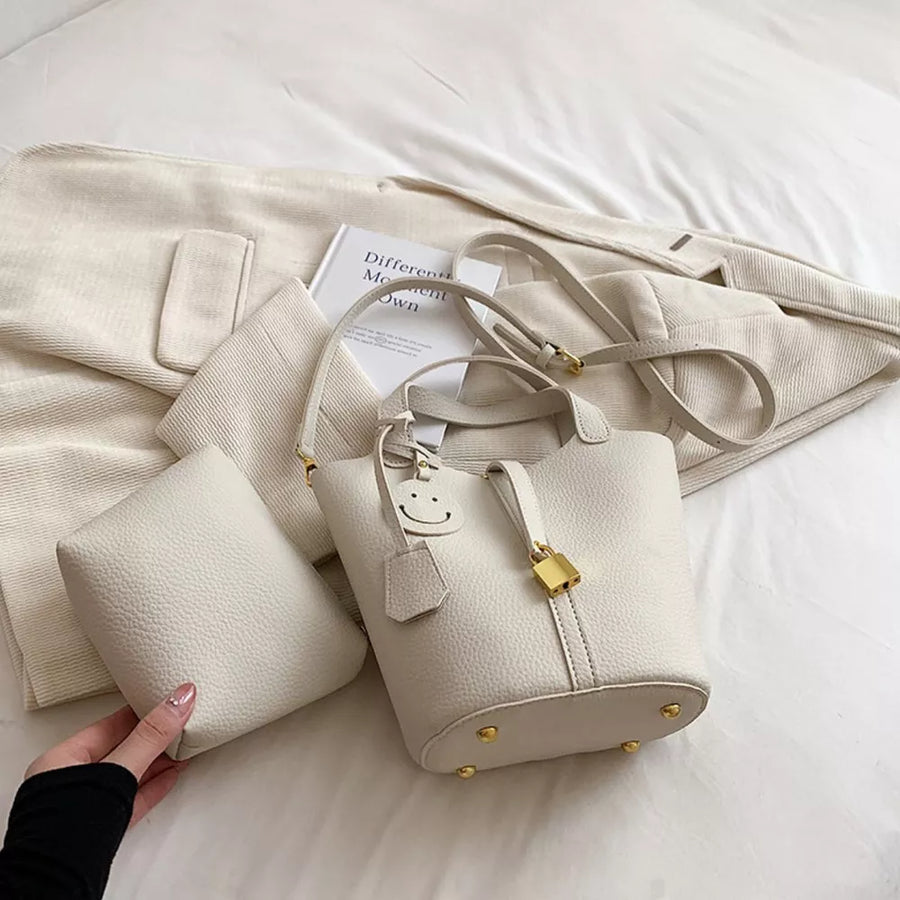 Bucket Crossbody Bag With Lock Detail in White