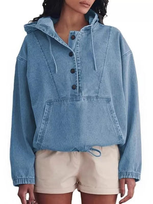 pullover hoodie in light blue featuring hooded and relaxed fit