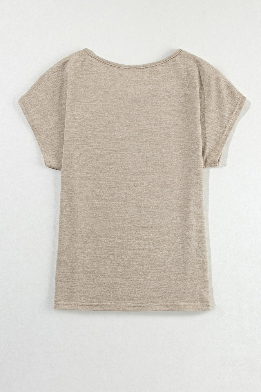 Khaki t-shirt with short sleeves and a scoop neck, featuring subtle texture.