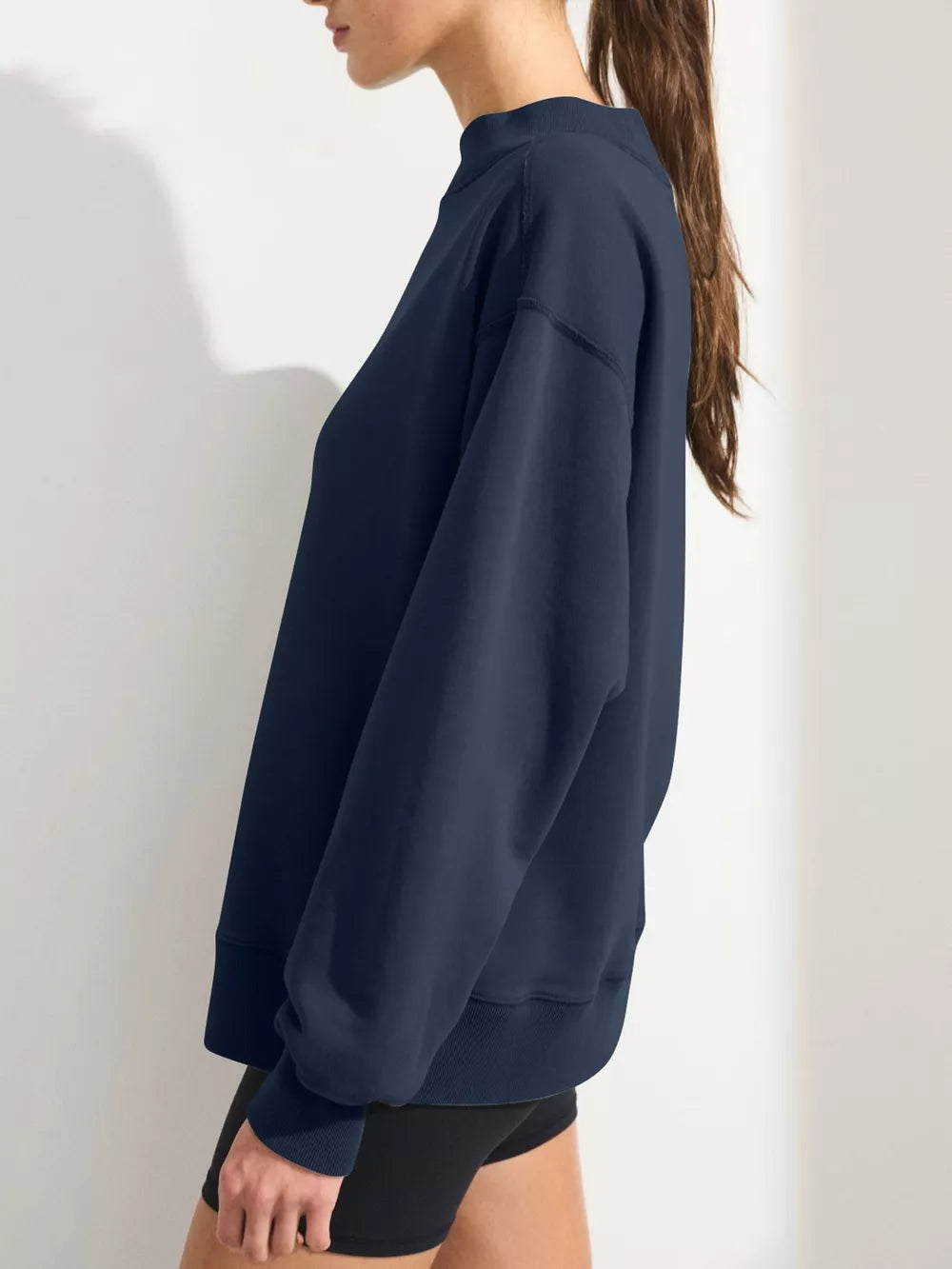 Navy oversized sweatshirt with mock neck