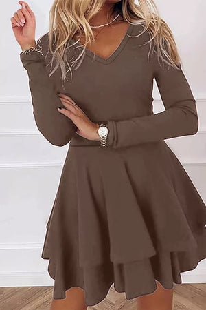 Dark Navy Layered Long Sleeve V-neck Mini Dress