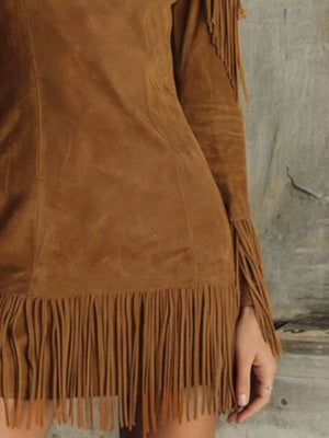 100% polyester Care instructions: Machine wash cold mini dress in Brown with fitted silhouette