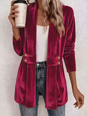 Pink Elegant Velvet Open-front Cardigan