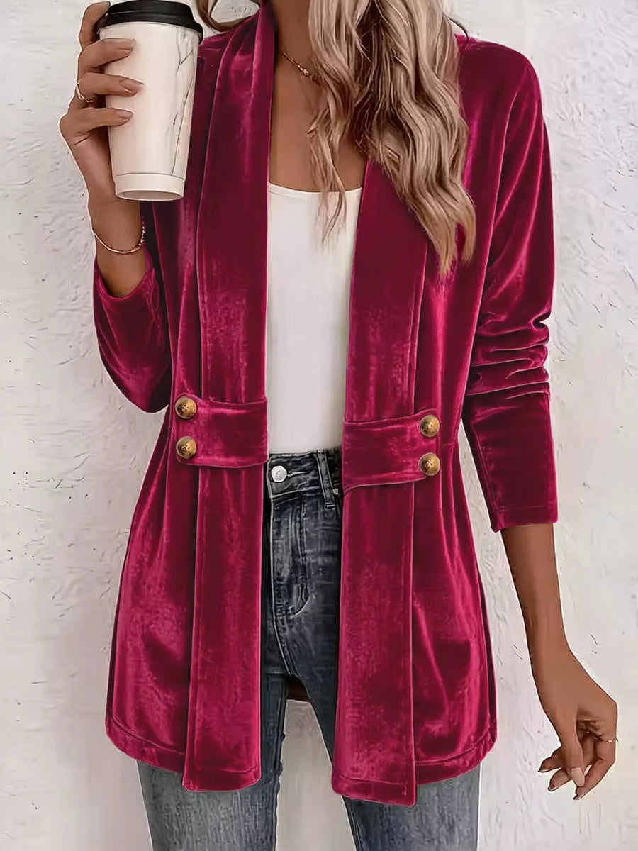 Pink Elegant Velvet Open-front Cardigan