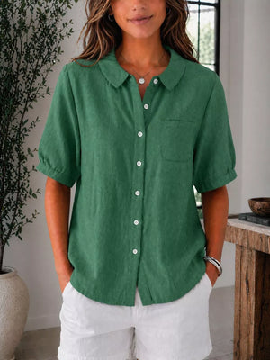 Full Size Button Up Short Sleeve Shirt Plus Size in Light Gray