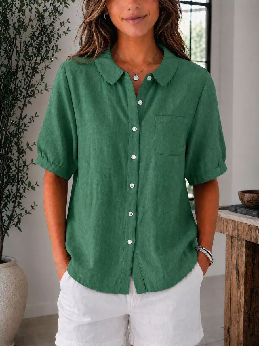 Full Size Button Up Short Sleeve Shirt Plus Size in Light Gray