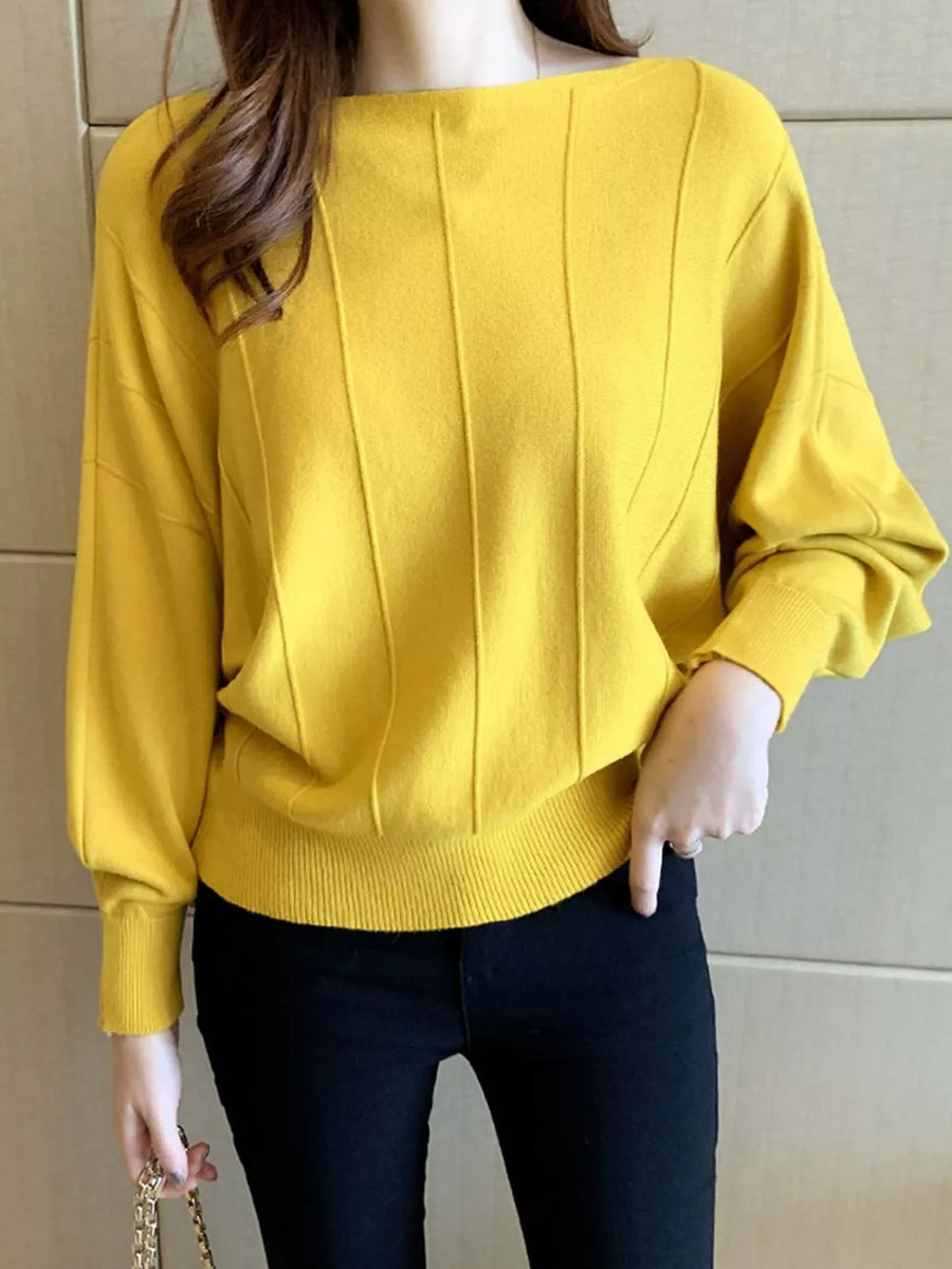 Yellow pullover sweater with hip-length and pullover
