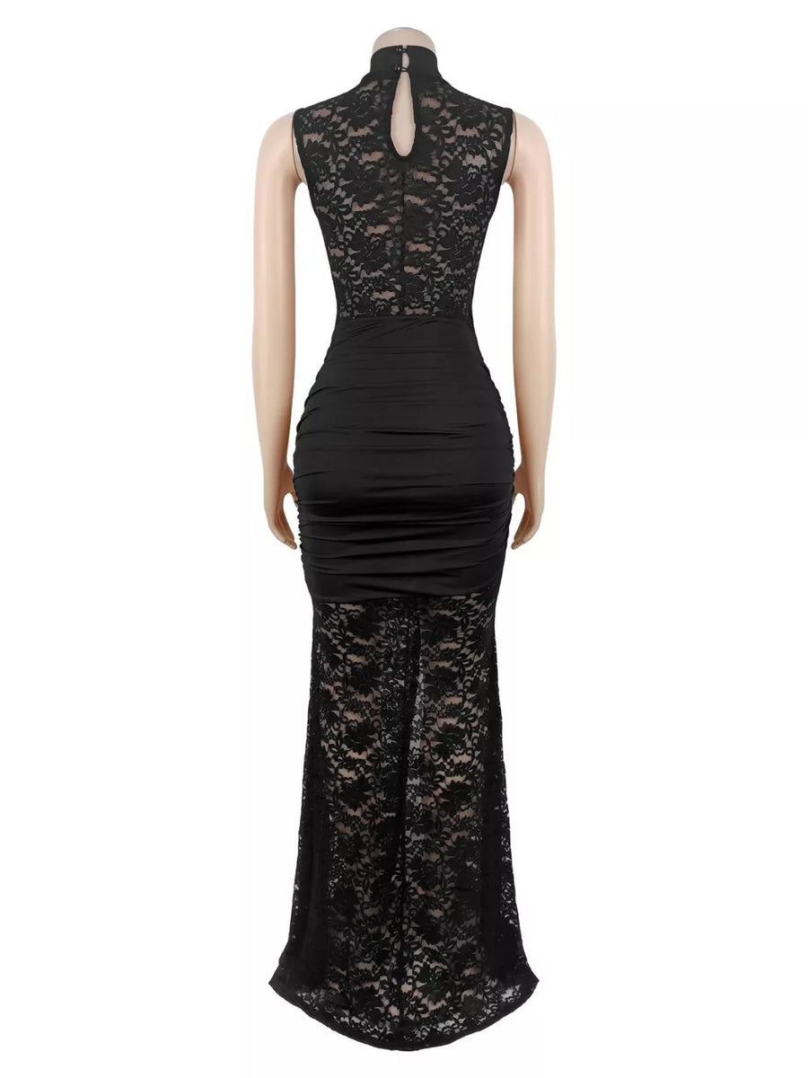 maxi dress in Burgundy with floral and lace