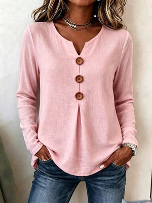 classic blouse in Navy Blue with notch v-neck