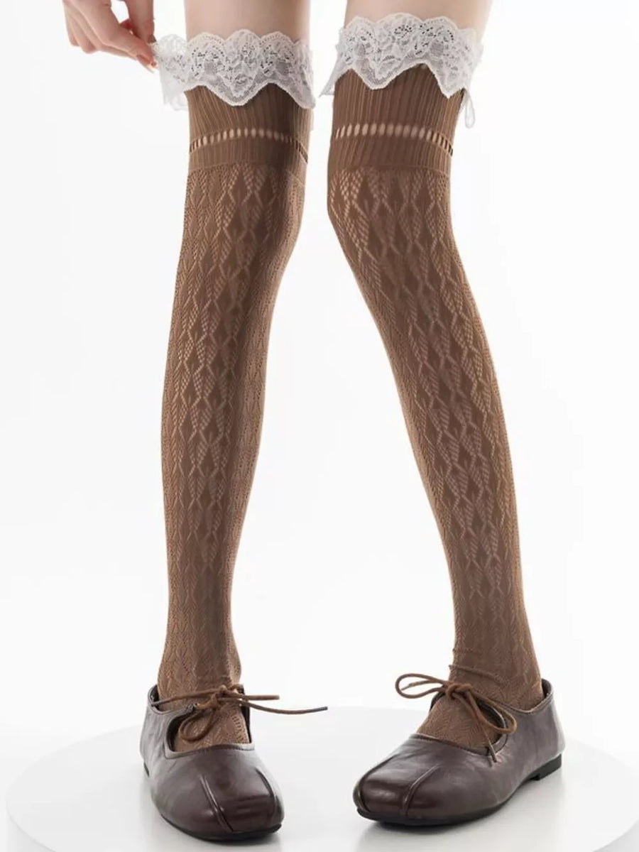 stockings featuring geometric in Coffee with Nylon Imported Size &amp texture
