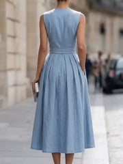 Sleeveless Button-front Belted Midi Dress Plus Size in Peach Color