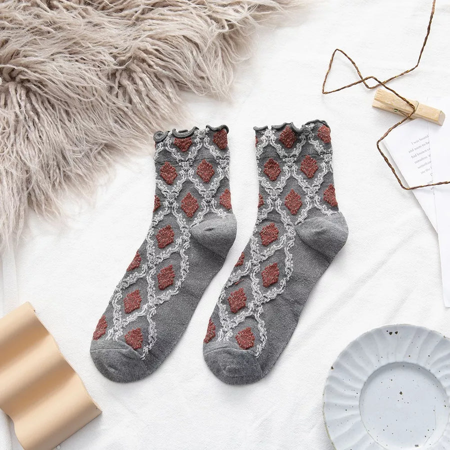 gray socks with argyle and N/A