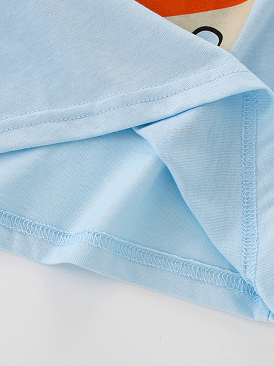 Light blue cotton t-shirt with graphic detail and reinforced seams.