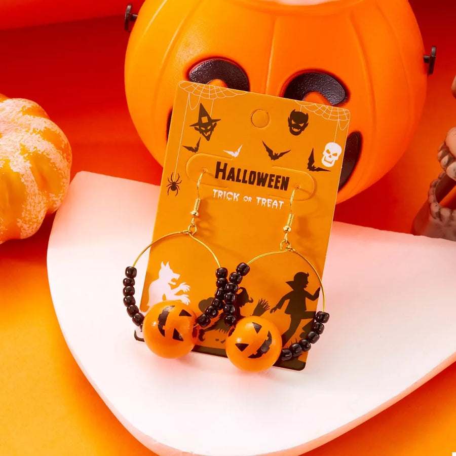 18k Gold-plated Halloween Bead Earrings in Deep Red with gold-plated