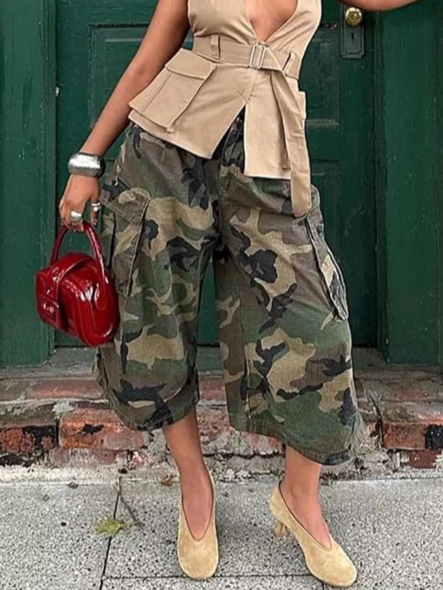 Camouflage with Camouflage Cargo Cropped Pants in Camouflage