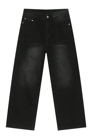Oversized baggy wash denim trousers in dark black with a wide leg.