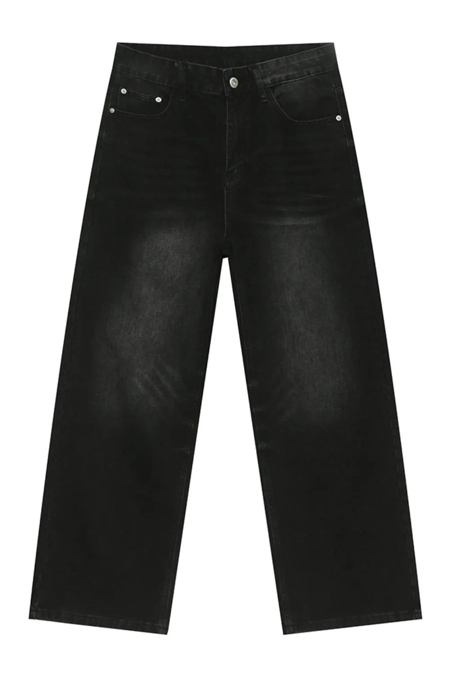 Oversized baggy wash denim trousers in dark black with a wide leg.