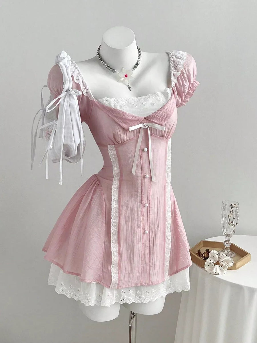 Lace Detail Cap Sleeve Mini Dress option 3