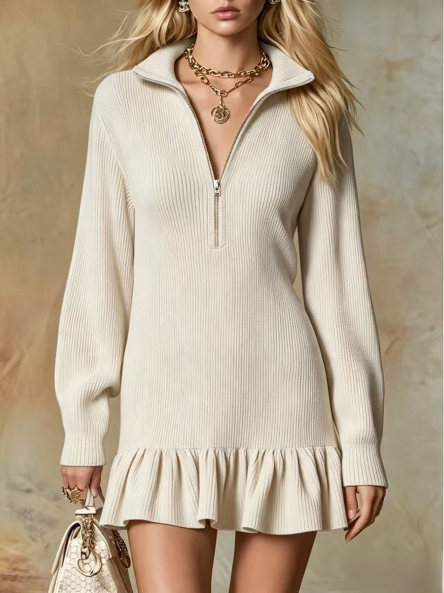 mini dress in cream featuring ribbed and A-line fit