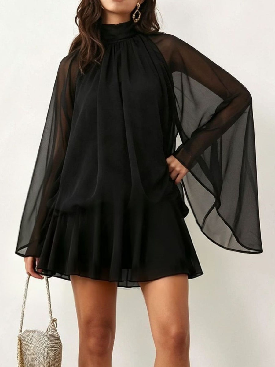 mini dress in black featuring ruffled and flared fit