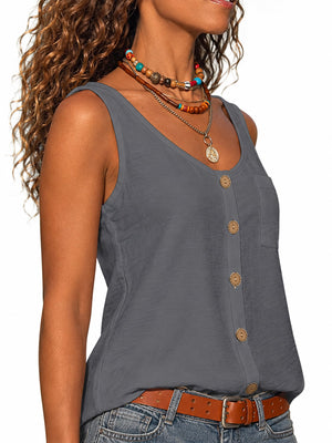 Full Size Casual Round Neck Tank in Black with pocketed