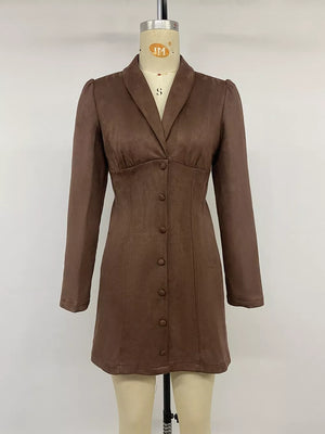 classic shirt dress in Coffee Brown with notch lapel