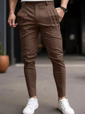 Royal Blue Men's Slim Fit Pleated Casual Pants Plus Size