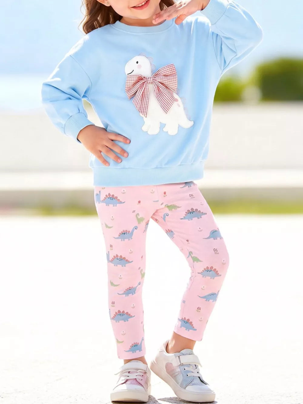 Multicolor Children's Dinosaur Applique Sweatshirt & Leggings Set