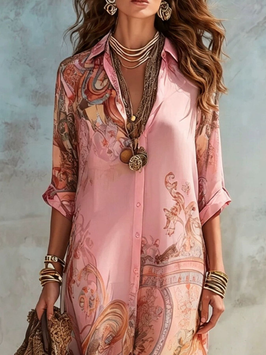 Purple shirt dress with plus-size and rolled sleeve
