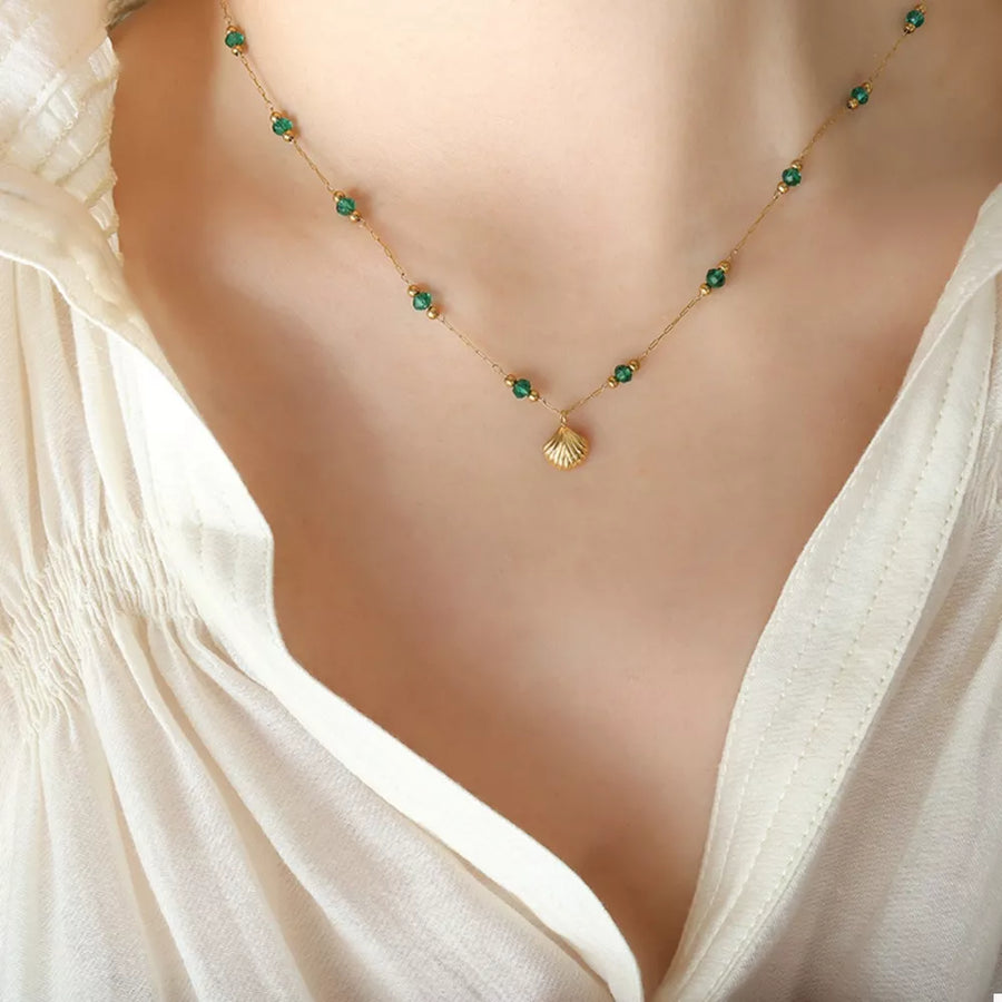 18K Gold-Plated, Titanium Steel, Crystal Care instructions: Imported Size &amp necklace in emerald green with straight