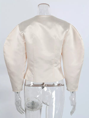 ivory blazer with not lined and puff sleeve