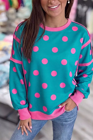 teal sweatshirt with hip-length and pullover