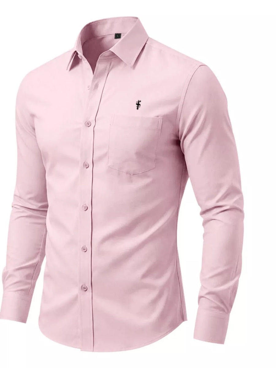 Black Men's Slim Fit Button Up Shirt Plus Size