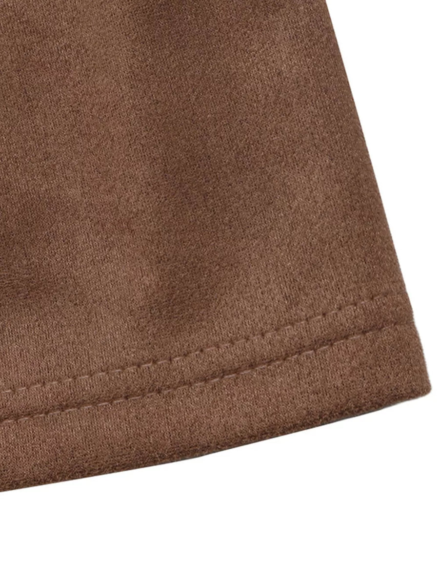 Brown knit fabric with double-stitched hem