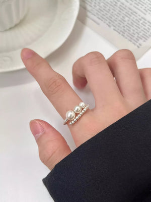 Synthetic Pearl,925 sterling silver Care instructions: Avoid wearing during exer ring in Silver with bypass silhouette