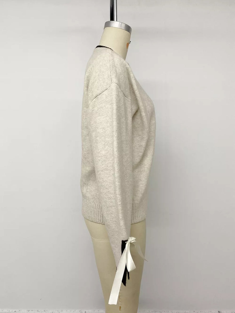 Khaki relaxed pullover sweater with crew neck