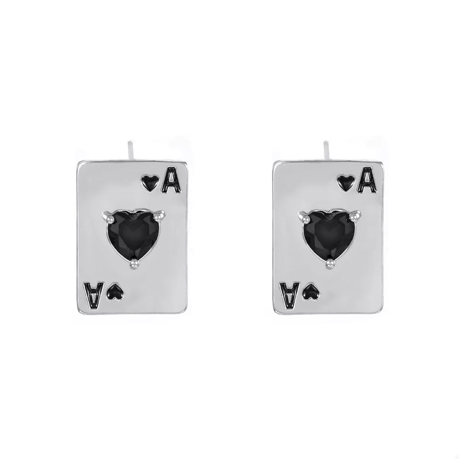 earrings in Black with playing card motif and rhinestone embellishment